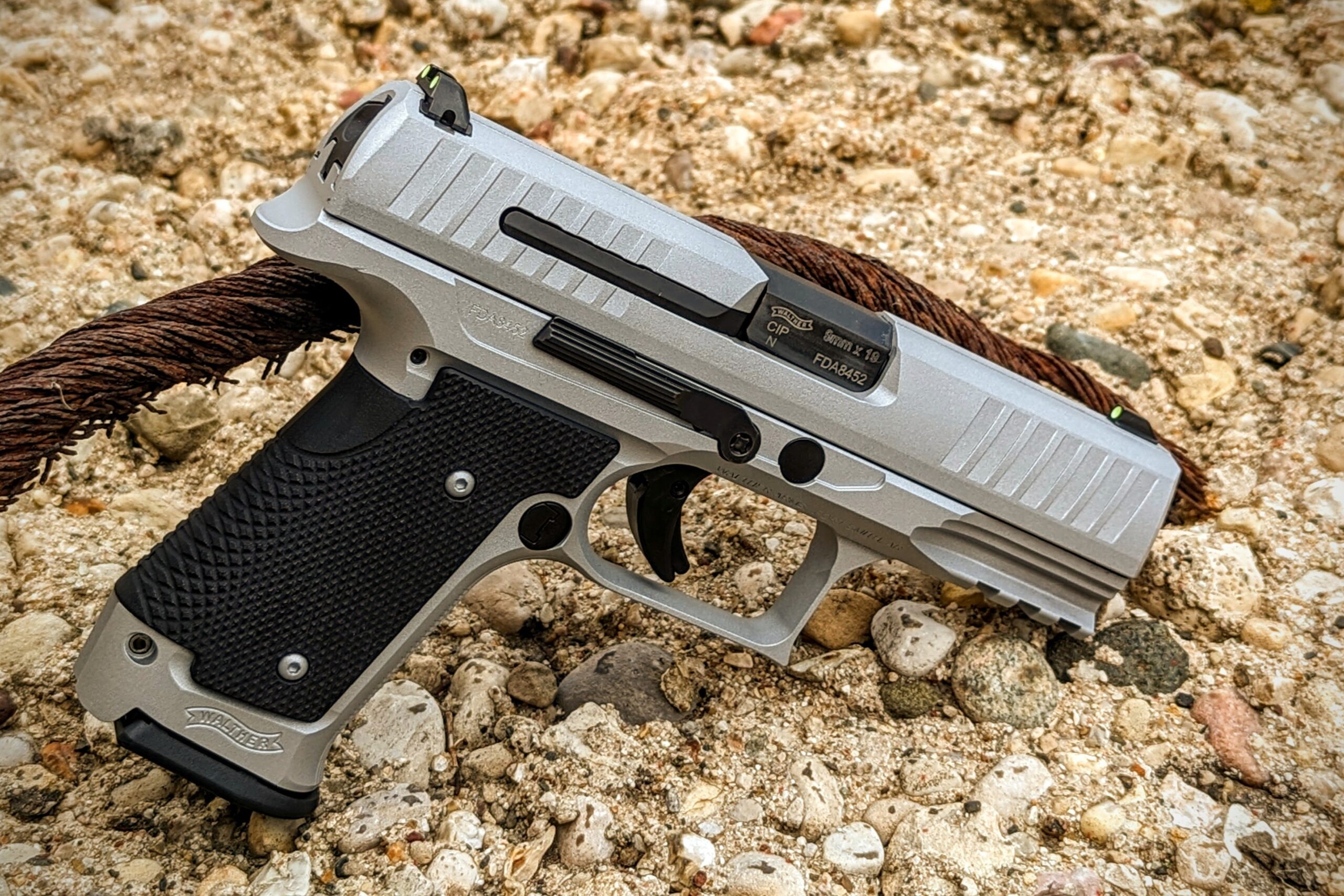 Walther pistol with crushed silver Cerakote